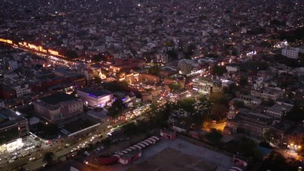 Luchtfoto Van Nachtelijke Stadsbeeld Verlichting India — Stockvideo