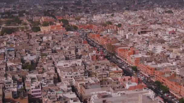 Jaipur Şehrinin Hindistan Rajasthan Hava Görüntüsü Hava Aracı Görüntüsü — Stok video