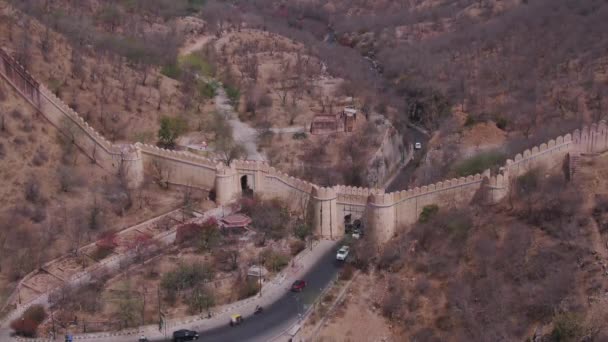 Jaigarh Versterkingsmuur Jaipur Luchtdoeldrone — Stockvideo