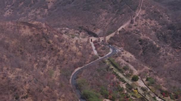 Jaigarh Fortification Wall Jaipur Aerial Drone — Stock Video