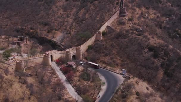 Jaigarh Fortification Wall Jaipur Aerial Drone — ストック動画