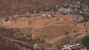 Amber kalesi, Jaipur, Hindistan, hava aracı 4K video.