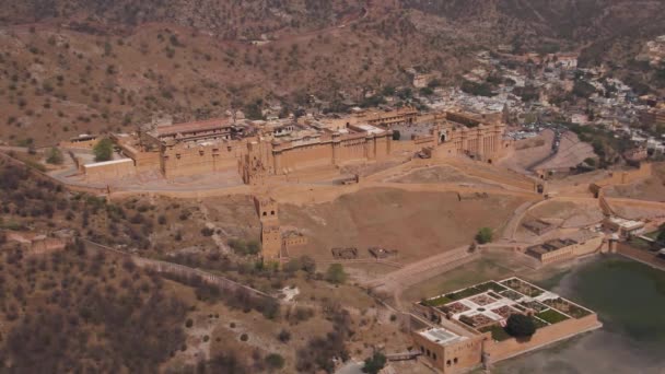 Fuerte Amber Jaipur India Vídeo Aéreo Drone — Vídeos de Stock