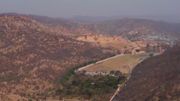 Fuerte Amber Jaipur India Vídeo Aéreo Drone — Vídeo de stock