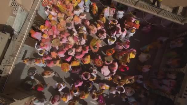 Flygfoto Över Holi Färgfestival Indien Drönarfilm — Stockvideo