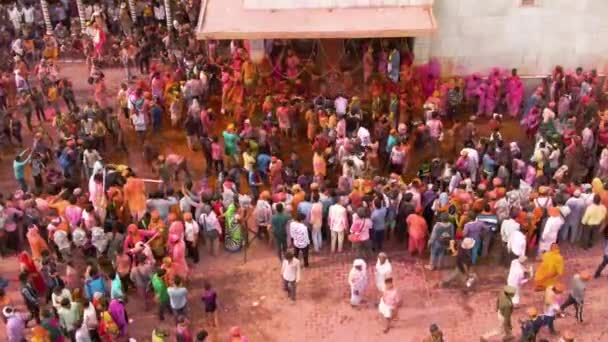 Pemandangan Udara Festival Warna Holi India Rekaman Drone — Stok Video