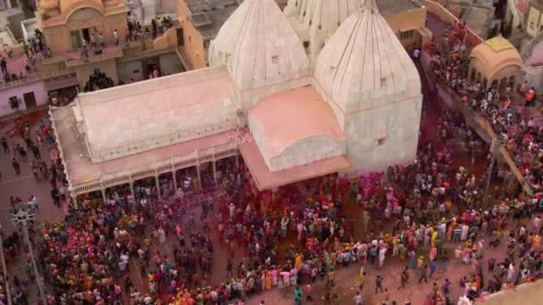 Vista Aerea Del Festival Del Colore Holi India Drone Filmato — Video Stock