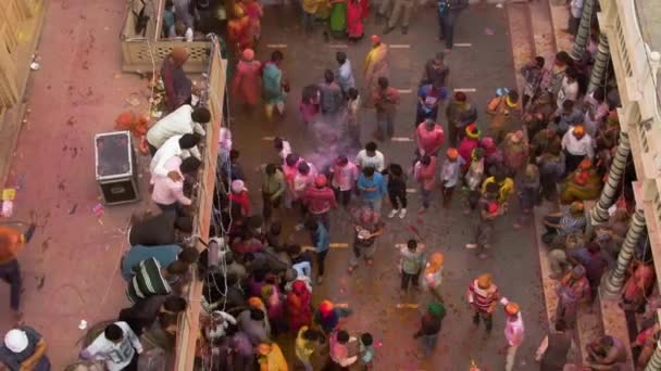 Hindistan Daki Holi Renk Festivalinin Hava Görüntüsü Drone Görüntüsü — Stok video