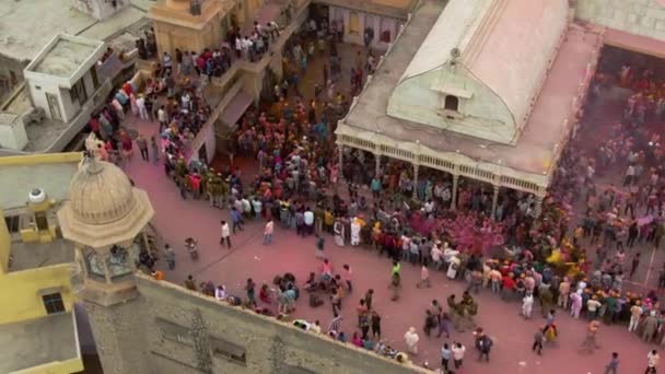Vista Aerea Del Festival Del Colore Holi India Drone Filmato — Video Stock