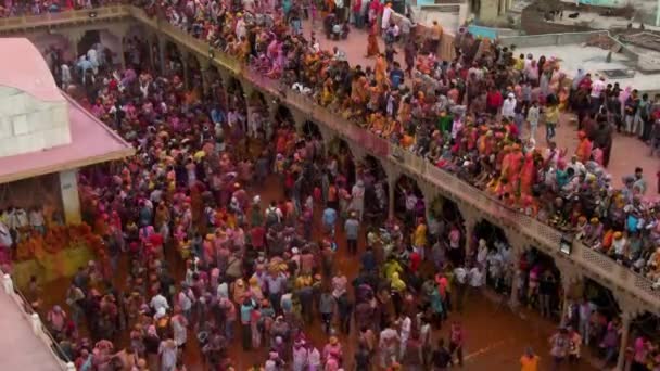 Vue Aérienne Festival Couleur Holi Inde Séquences Drone — Video