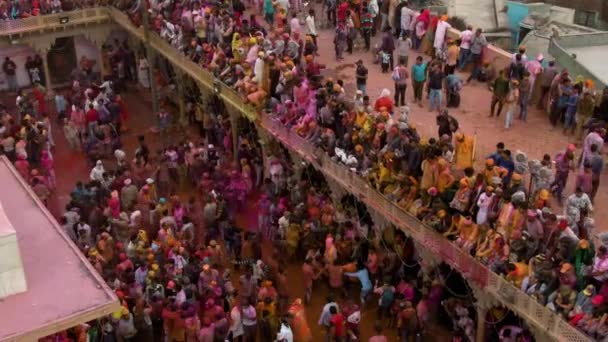 Vue Aérienne Festival Couleur Holi Inde Séquences Drone — Video