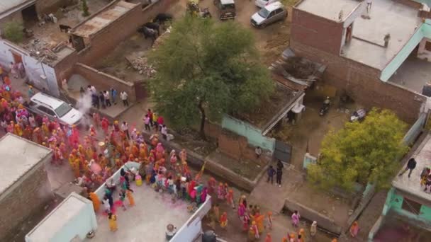 Luftaufnahme Des Holi Farbenfestivals Indien Drohnenaufnahmen — Stockvideo