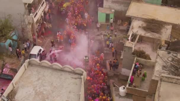 Widok Lotu Ptaka Festiwal Kolorów Holi Indiach Zdjęcia Dronów — Wideo stockowe