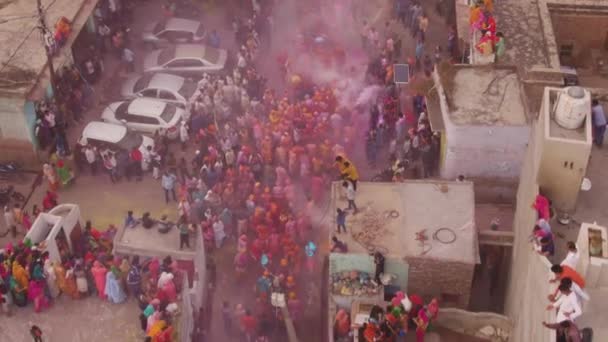 Vista Aerea Del Festival Del Colore Holi India Drone Filmato — Video Stock