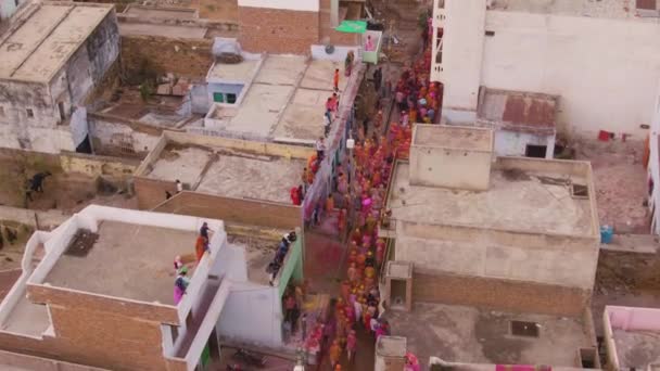 Vista Aérea Del Festival Color Holi India Imágenes Drones — Vídeo de stock