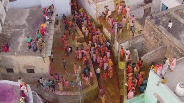 Luftaufnahme Des Holi Farbenfestivals Indien Drohnenaufnahmen — Stockvideo