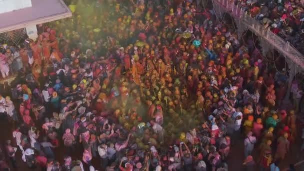 Vista Aérea Del Festival Color Holi India Imágenes Drones — Vídeos de Stock