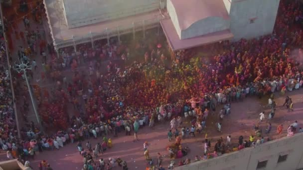Widok Lotu Ptaka Festiwal Kolorów Holi Indiach Zdjęcia Dronów — Wideo stockowe
