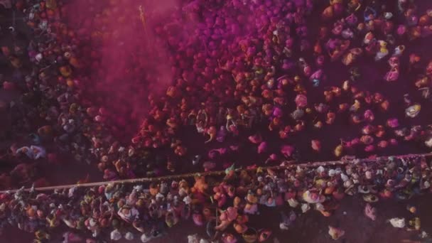 Luchtfoto Van Holi Kleurenfestival India Drone Beelden — Stockvideo