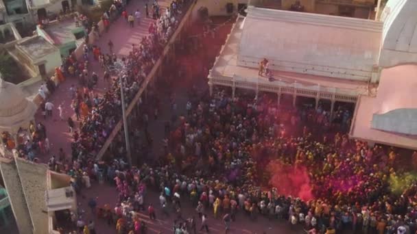 Vista Aerea Del Festival Del Colore Holi India Drone Filmato — Video Stock