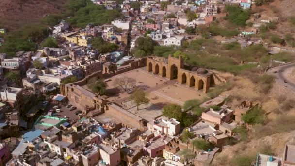 Oude Ruïnes Adhai Din Jhopra Ajmer India Luchtdoeldrone Ongesorteerd — Stockvideo