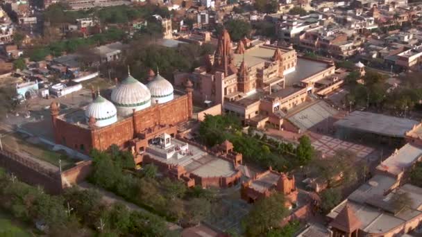 Mathura Temple Jama Masjid Mosque India Aerial Drone Ungraded — Stock Video