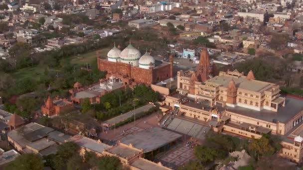 Mathura Tempel Jama Masjid Moskee India Antenne Drone Ongegradeerd — Stockvideo