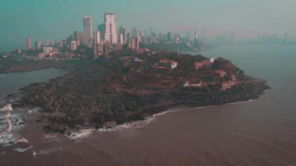 Mumbai Luchtfoto Skyline Uitzicht Zee Reizen Concept — Stockvideo