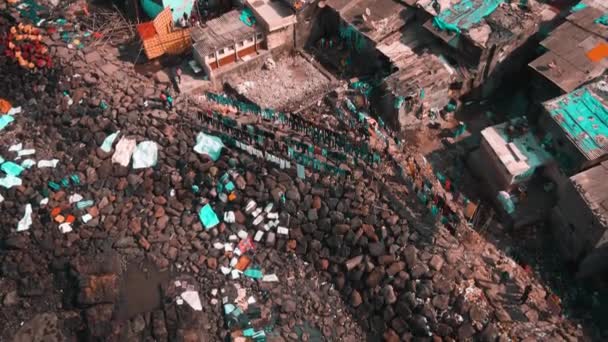 Mumbai India Dhobi Ghats Sloppenwijken Buurt Van Oceaan Luchtfoto Drone — Stockvideo