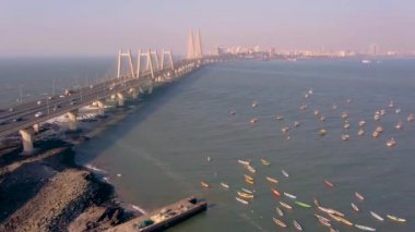 Mumbai, India, Worli sea link bridge, 4k aerial drone footage
