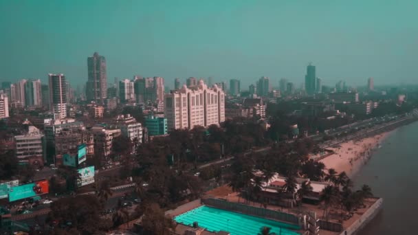 Вид Воздуха Горизонт Мумбаи Индия Морская Зона Драйва Drone Sky — стоковое видео