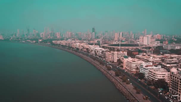 Aerial View Mumbai Skyline India Marine Drive Area Drone Sky — Stock Video