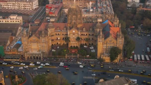 Victoria Terminal Bahnhof Mumbai Antenne Unraded — Stockvideo