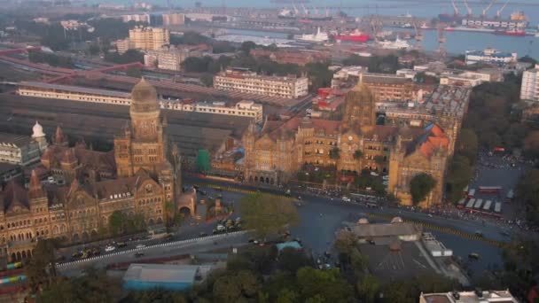 Victoria Terminus Tågstation Mumbai Antenn Ograderad — Stockvideo