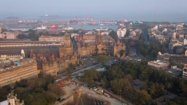 Victoria Terminus Treinstation Mumbai Antenne Ongesorteerd — Stockvideo