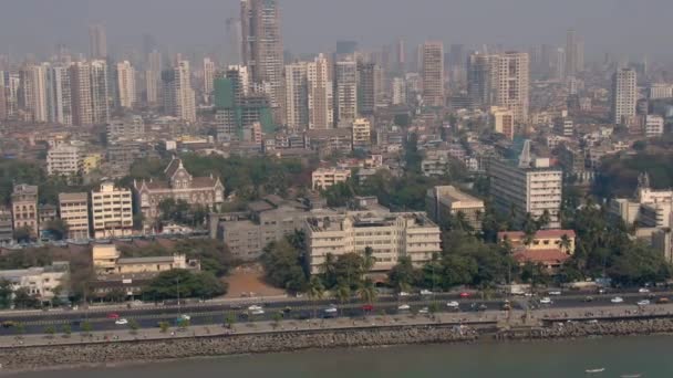 ムンバイのスカイライン インド 海洋ドライブエリア 4Kドローンの空の景色 — ストック動画