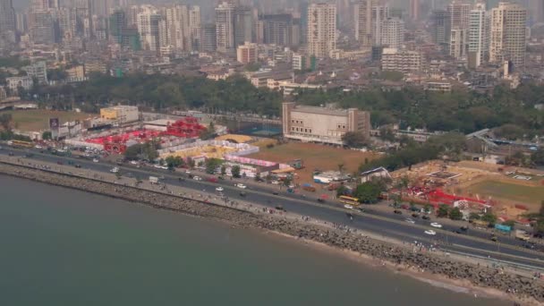 ムンバイのスカイライン インド 海洋ドライブエリア 4Kドローンの空の景色 — ストック動画