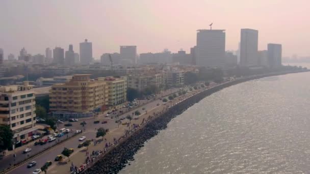 Widok Lotu Ptaka Panoramę Mumbaju Indie Morski Obszar Napędowy Widok — Wideo stockowe
