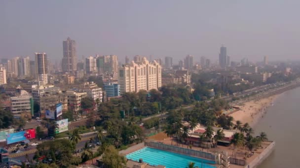 Вид Воздуха Горизонт Мумбаи Индия Морская Зона Драйва Drone Sky — стоковое видео