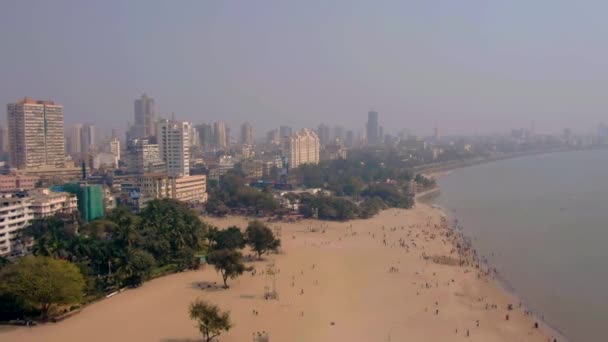 Flygfoto Över Mumbai Skyline Indien Marin Enhet Område Drönare Sky — Stockvideo