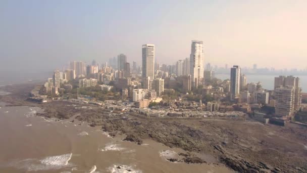 Mumbai Luchtfoto Skyline Uitzicht Zee Reizen Concept — Stockvideo
