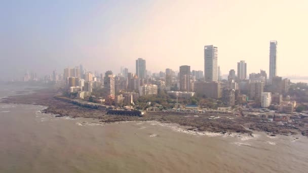 Mumbai Luchtfoto Skyline Uitzicht Zee Reizen Concept — Stockvideo