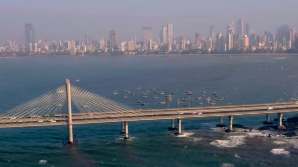 Mumbai India Worli Sea Link Bridge Aerial Drone Footage — 비디오