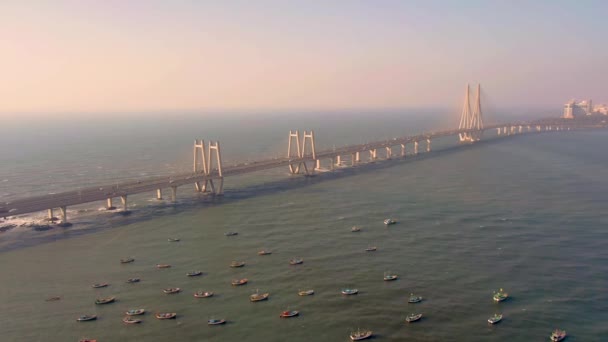 Mumbai India Worli Puente Enlace Marítimo Imágenes Aviones Tripulados — Vídeo de stock