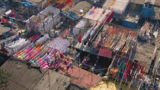 Мумбаї Індія Хатинки Дхобі Нетрі Біля Океану Повітряних Дронів — стокове відео