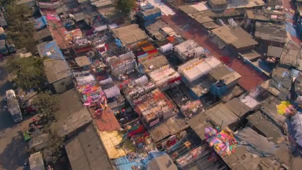 达拉维贫民窟的航拍 4K无人驾驶飞机镜头 — 图库视频影像