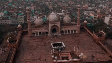 Yeni Delhi, Hindistan, Jama Mescidi Camii 4k insansız hava aracı videosu