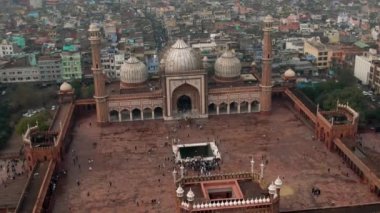 Yeni Delhi, Hindistan, Jama Mescidi Camii 4k insansız hava aracı videosu