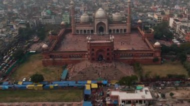 Yeni Delhi, Hindistan, Jama Mescidi Camii 4k insansız hava aracı videosu