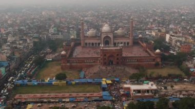 Yeni Delhi, Hindistan, Jama Mescidi Camii 4k insansız hava aracı videosu
